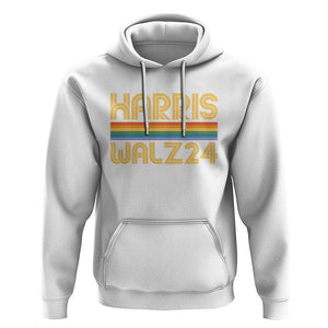 Harris Walz'24 Hoodie Retro Rainbow Stripes LGBT Flag US Presidential Election 2024 TS11 White Print Your Wear