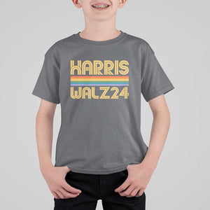 Harris Walz'24 T Shirt For Kid Retro Rainbow Stripes LGBT Flag US Presidential Election 2024 TS11 Charcoal Print Your Wear