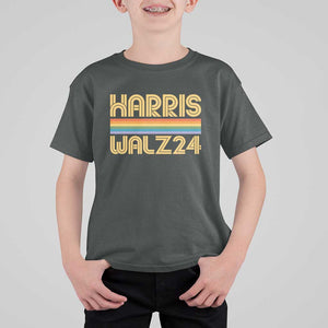 Harris Walz'24 T Shirt For Kid Retro Rainbow Stripes LGBT Flag US Presidential Election 2024 TS11 Dark Heather Print Your Wear