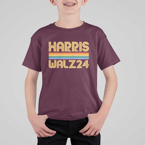 Harris Walz'24 T Shirt For Kid Retro Rainbow Stripes LGBT Flag US Presidential Election 2024 TS11 Maroon Print Your Wear