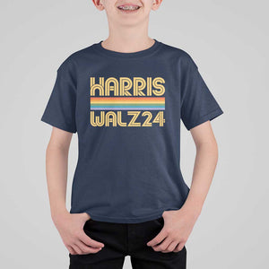 Harris Walz'24 T Shirt For Kid Retro Rainbow Stripes LGBT Flag US Presidential Election 2024 TS11 Navy Print Your Wear
