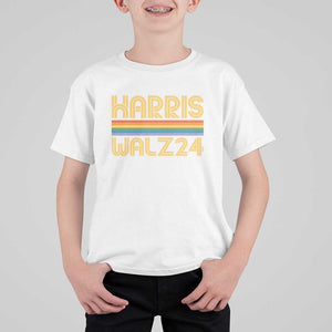Harris Walz'24 T Shirt For Kid Retro Rainbow Stripes LGBT Flag US Presidential Election 2024 TS11 White Print Your Wear