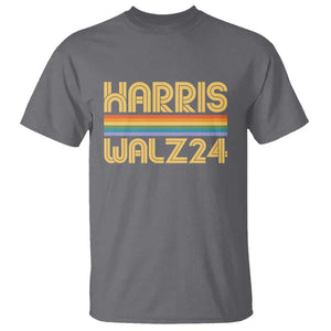 Harris Walz'24 T Shirt Retro Rainbow Stripes LGBT Flag US Presidential Election 2024 TS11 Charcoal Print Your Wear
