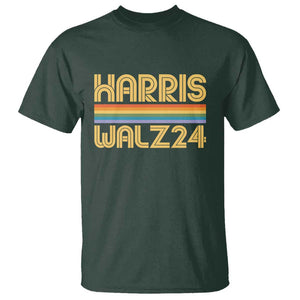 Harris Walz'24 T Shirt Retro Rainbow Stripes LGBT Flag US Presidential Election 2024 TS11 Dark Forest Green Print Your Wear