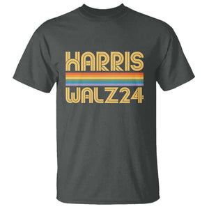Harris Walz'24 T Shirt Retro Rainbow Stripes LGBT Flag US Presidential Election 2024 TS11 Dark Heather Print Your Wear