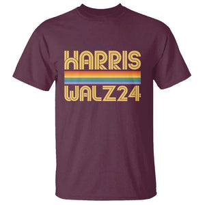 Harris Walz'24 T Shirt Retro Rainbow Stripes LGBT Flag US Presidential Election 2024 TS11 Maroon Print Your Wear