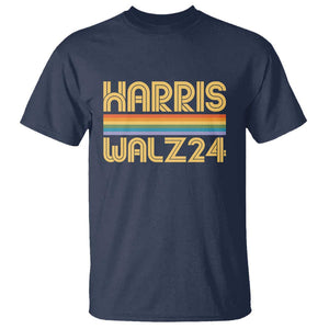 Harris Walz'24 T Shirt Retro Rainbow Stripes LGBT Flag US Presidential Election 2024 TS11 Navy Print Your Wear
