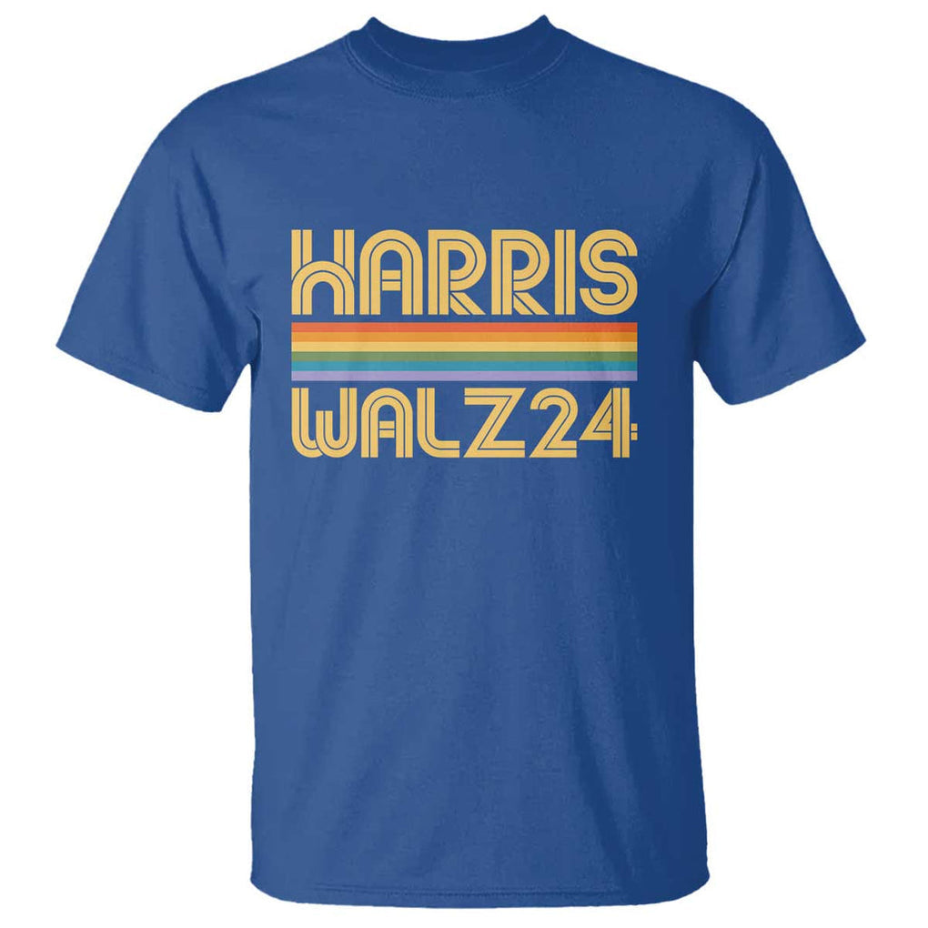 Harris Walz'24 T Shirt Retro Rainbow Stripes LGBT Flag US Presidential Election 2024 TS11 Royal Blue Print Your Wear
