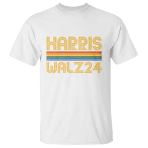 Harris Walz'24 T Shirt Retro Rainbow Stripes LGBT Flag US Presidential Election 2024 TS11 White Print Your Wear