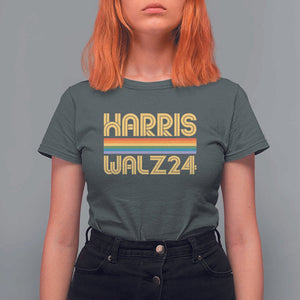 Harris Walz'24 T Shirt For Women Retro Rainbow Stripes LGBT Flag US Presidential Election 2024 TS11 Dark Heather Print Your Wear