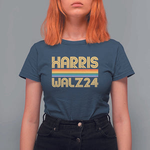 Harris Walz'24 T Shirt For Women Retro Rainbow Stripes LGBT Flag US Presidential Election 2024 TS11 Navy Print Your Wear