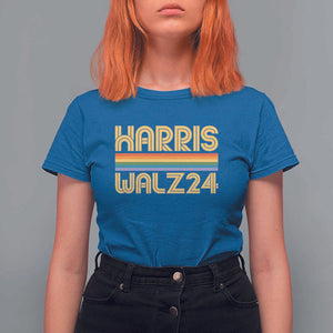 Harris Walz'24 T Shirt For Women Retro Rainbow Stripes LGBT Flag US Presidential Election 2024 TS11 Royal Blue Print Your Wear