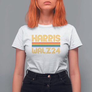 Harris Walz'24 T Shirt For Women Retro Rainbow Stripes LGBT Flag US Presidential Election 2024 TS11 White Print Your Wear