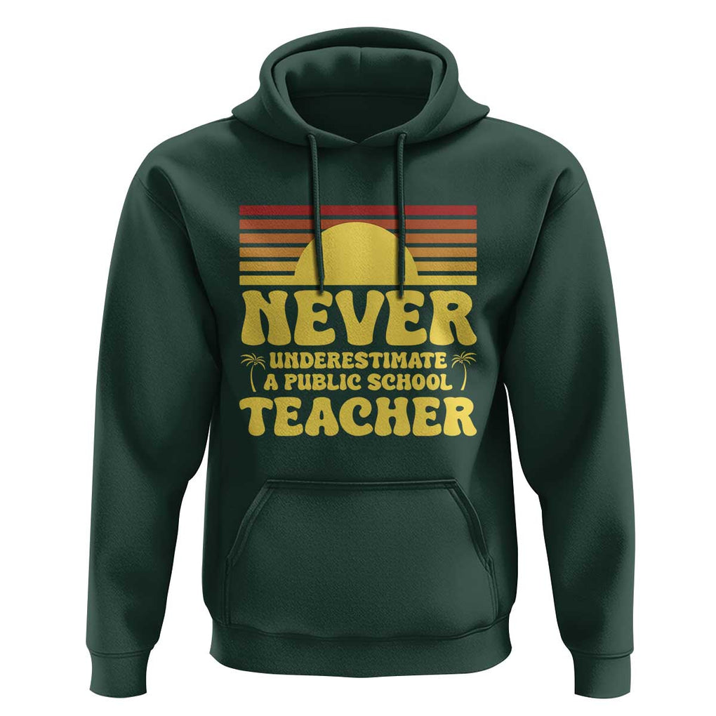 Harris Walz Hoodie Never Underestimate A Public School Teacher Sunshine Coconut Tree TS11 Dark Forest Green Print Your Wear