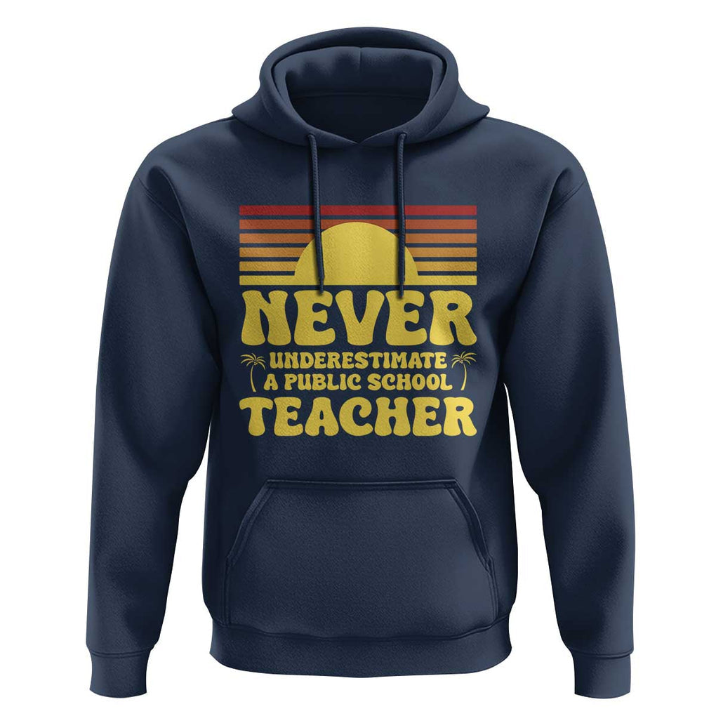 Harris Walz Hoodie Never Underestimate A Public School Teacher Sunshine Coconut Tree TS11 Navy Print Your Wear