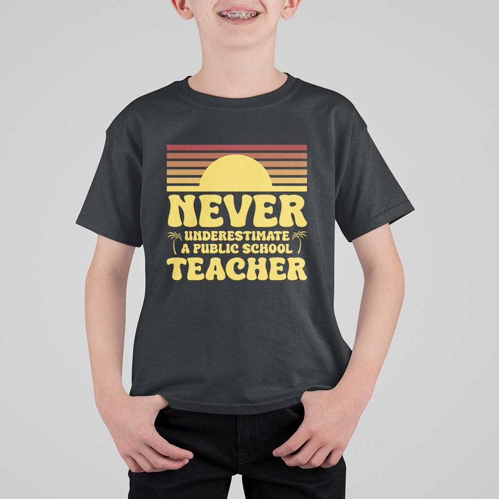 Harris Walz T Shirt For Kid Never Underestimate A Public School Teacher Sunshine Coconut Tree TS11 Black Print Your Wear