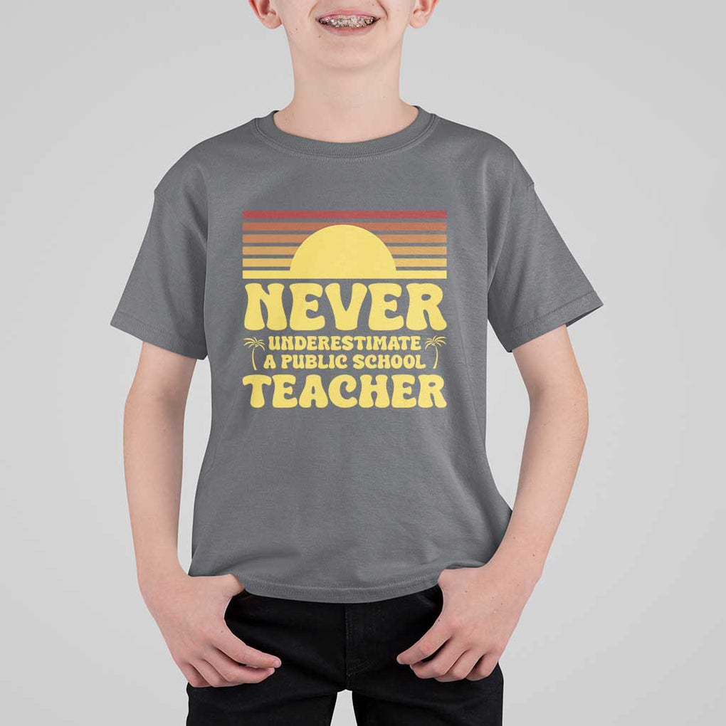 Harris Walz T Shirt For Kid Never Underestimate A Public School Teacher Sunshine Coconut Tree TS11 Charcoal Print Your Wear