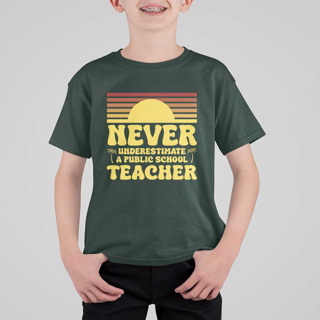 Harris Walz T Shirt For Kid Never Underestimate A Public School Teacher Sunshine Coconut Tree TS11 Dark Forest Green Print Your Wear
