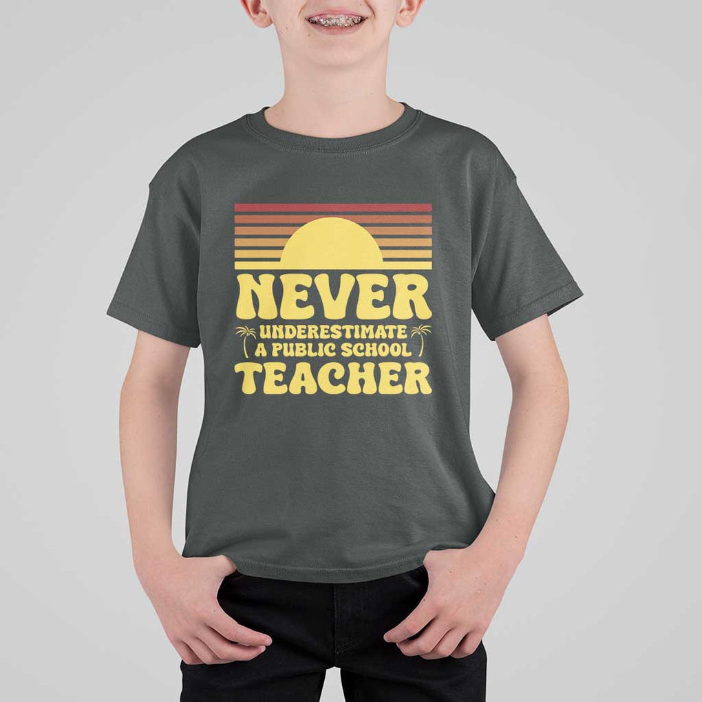 Harris Walz T Shirt For Kid Never Underestimate A Public School Teacher Sunshine Coconut Tree TS11 Dark Heather Print Your Wear