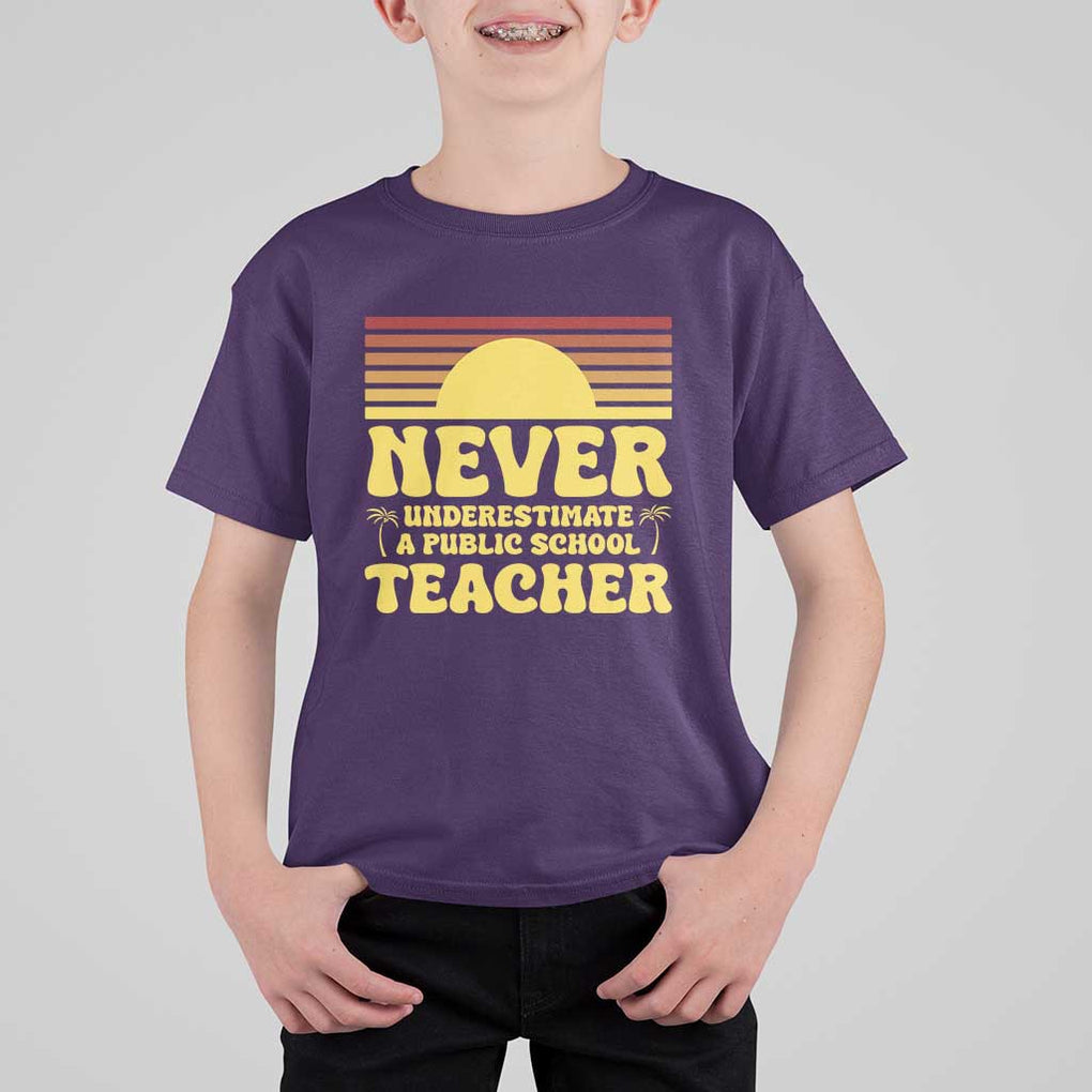 Harris Walz T Shirt For Kid Never Underestimate A Public School Teacher Sunshine Coconut Tree TS11 Purple Print Your Wear