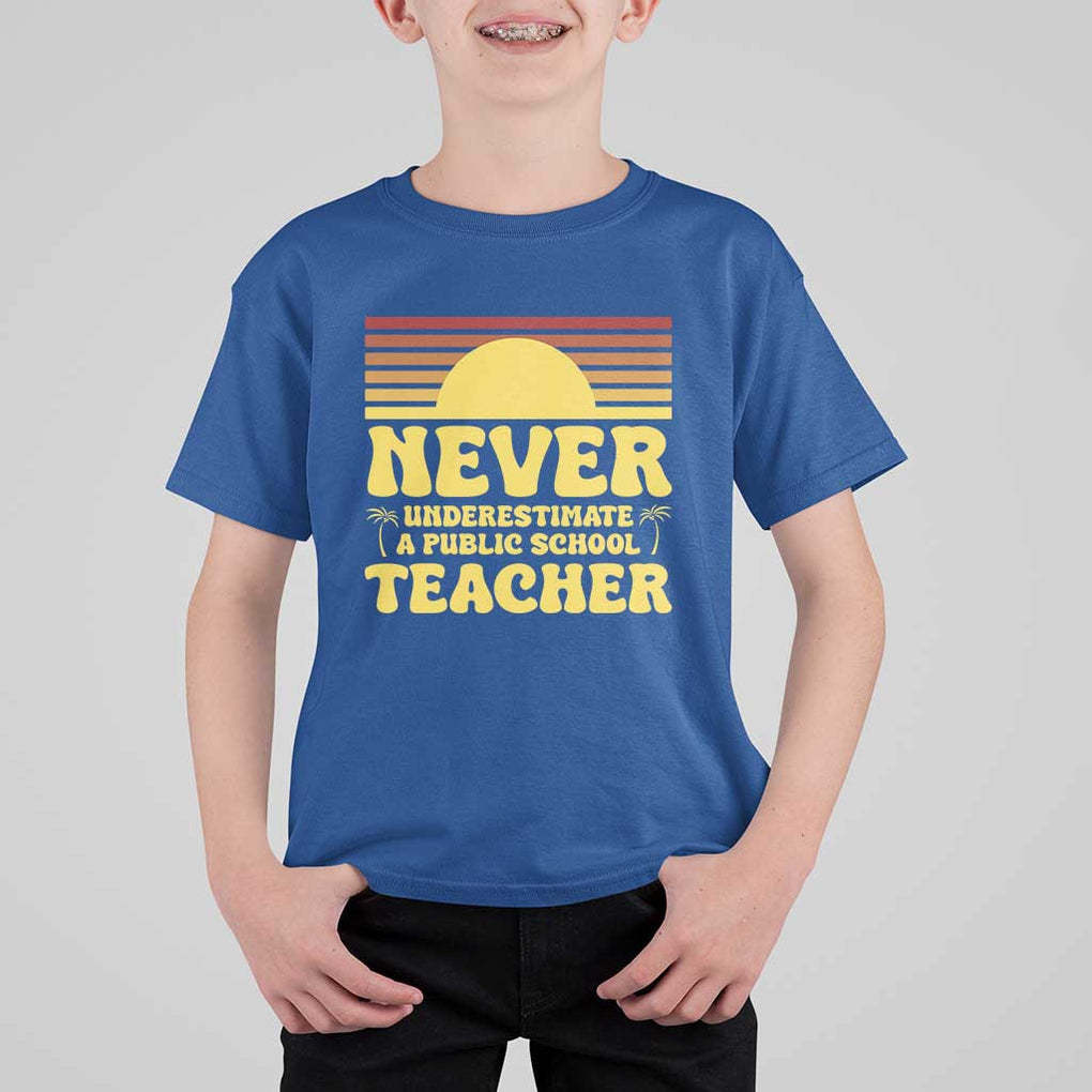 Harris Walz T Shirt For Kid Never Underestimate A Public School Teacher Sunshine Coconut Tree TS11 Royal Blue Print Your Wear