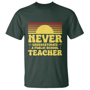 Harris Walz T Shirt Never Underestimate A Public School Teacher Sunshine Coconut Tree TS11 Dark Forest Green Print Your Wear