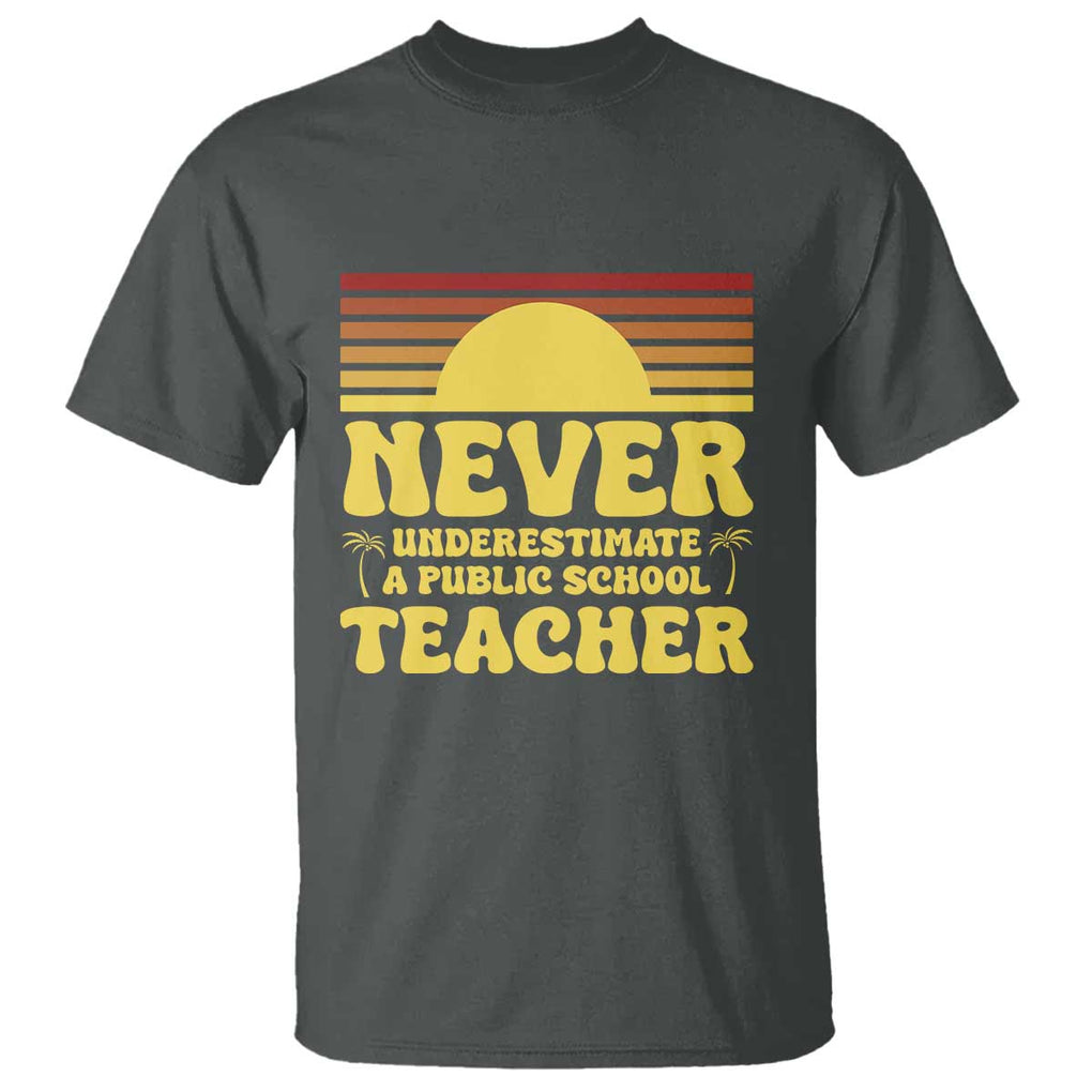 Harris Walz T Shirt Never Underestimate A Public School Teacher Sunshine Coconut Tree TS11 Dark Heather Print Your Wear
