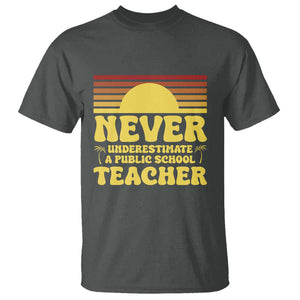 Harris Walz T Shirt Never Underestimate A Public School Teacher Sunshine Coconut Tree TS11 Dark Heather Print Your Wear