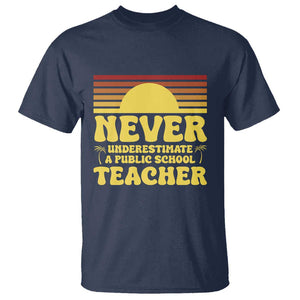 Harris Walz T Shirt Never Underestimate A Public School Teacher Sunshine Coconut Tree TS11 Navy Print Your Wear