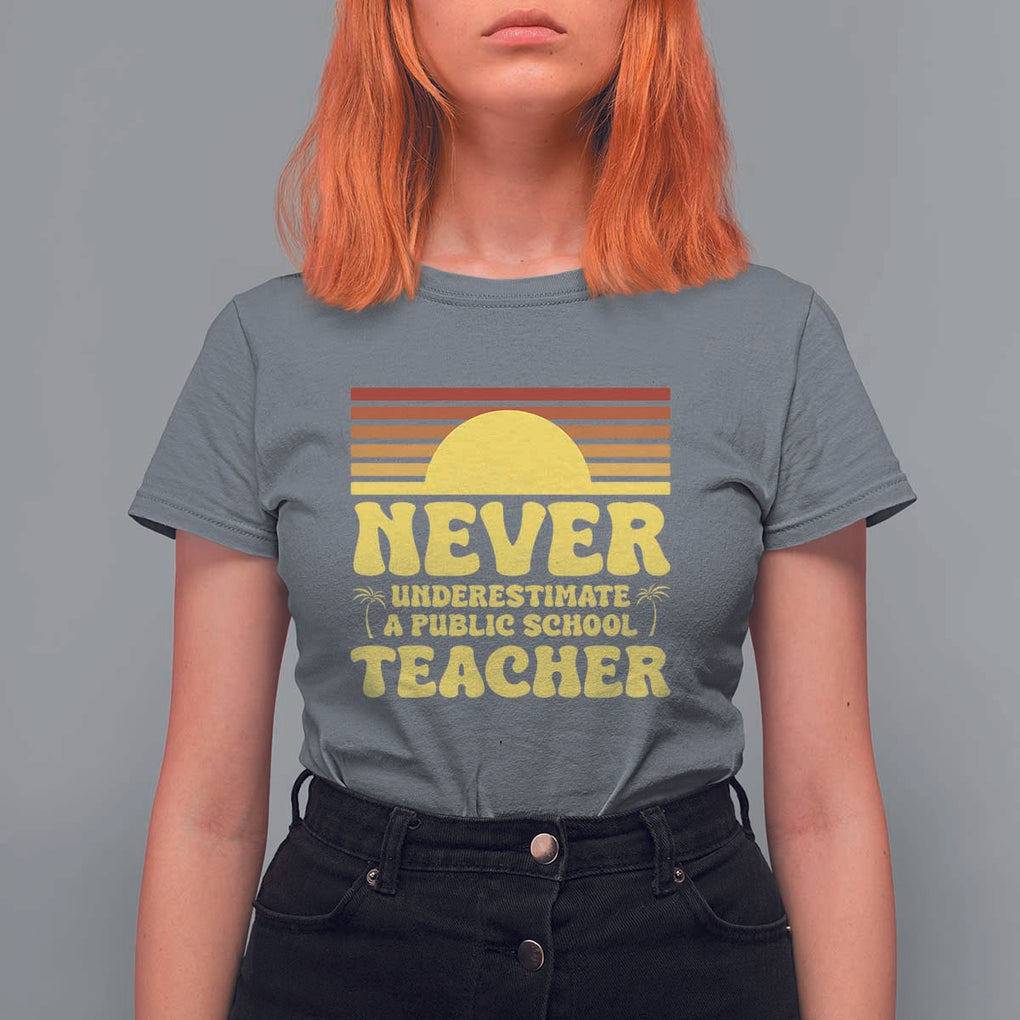 Harris Walz T Shirt For Women Never Underestimate A Public School Teacher Sunshine Coconut Tree TS11 Charcoal Print Your Wear