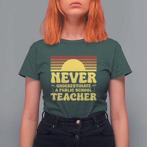 Harris Walz T Shirt For Women Never Underestimate A Public School Teacher Sunshine Coconut Tree TS11 Dark Forest Green Print Your Wear