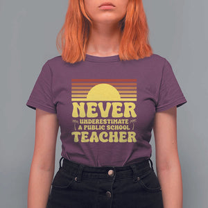 Harris Walz T Shirt For Women Never Underestimate A Public School Teacher Sunshine Coconut Tree TS11 Maroon Print Your Wear