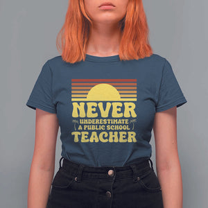 Harris Walz T Shirt For Women Never Underestimate A Public School Teacher Sunshine Coconut Tree TS11 Navy Print Your Wear