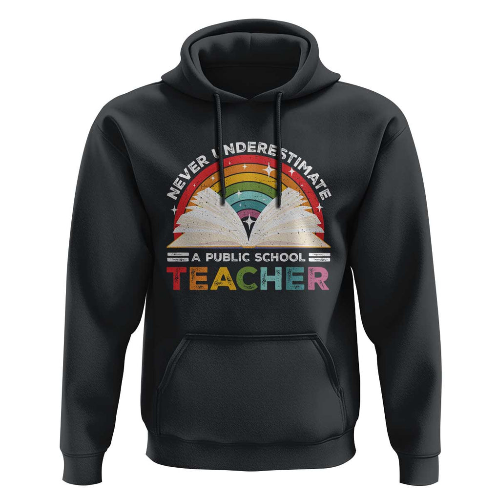 Tim Walz Hoodie Never Underestimate A Public School Teacher Rainbow Book TS11 Black Print Your Wear
