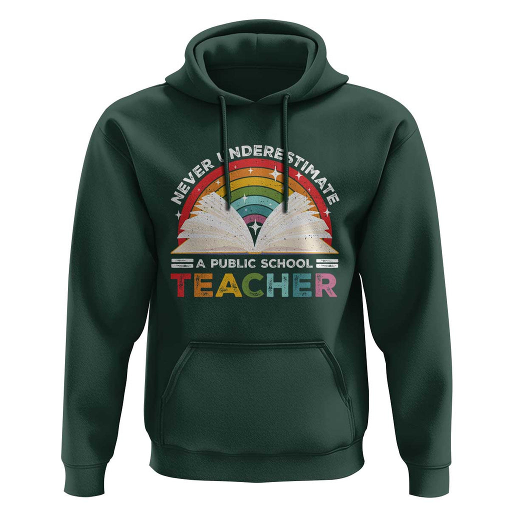Tim Walz Hoodie Never Underestimate A Public School Teacher Rainbow Book TS11 Dark Forest Green Print Your Wear