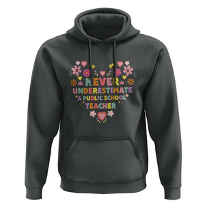 Harris Walz Supporter Hoodie Never Underestimate A Public School Teacher Flower Heart TS11 Dark Heather Print Your Wear