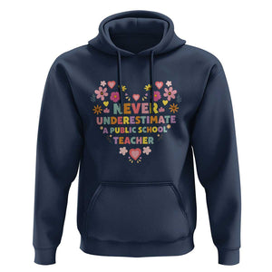 Harris Walz Supporter Hoodie Never Underestimate A Public School Teacher Flower Heart TS11 Navy Print Your Wear