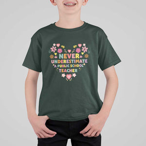 Harris Walz Supporter T Shirt For Kid Never Underestimate A Public School Teacher Flower Heart TS11 Dark Forest Green Print Your Wear