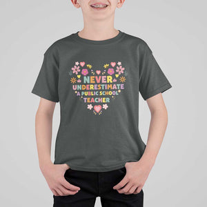 Harris Walz Supporter T Shirt For Kid Never Underestimate A Public School Teacher Flower Heart TS11 Dark Heather Print Your Wear