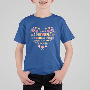 Harris Walz Supporter T Shirt For Kid Never Underestimate A Public School Teacher Flower Heart TS11 Royal Blue Print Your Wear