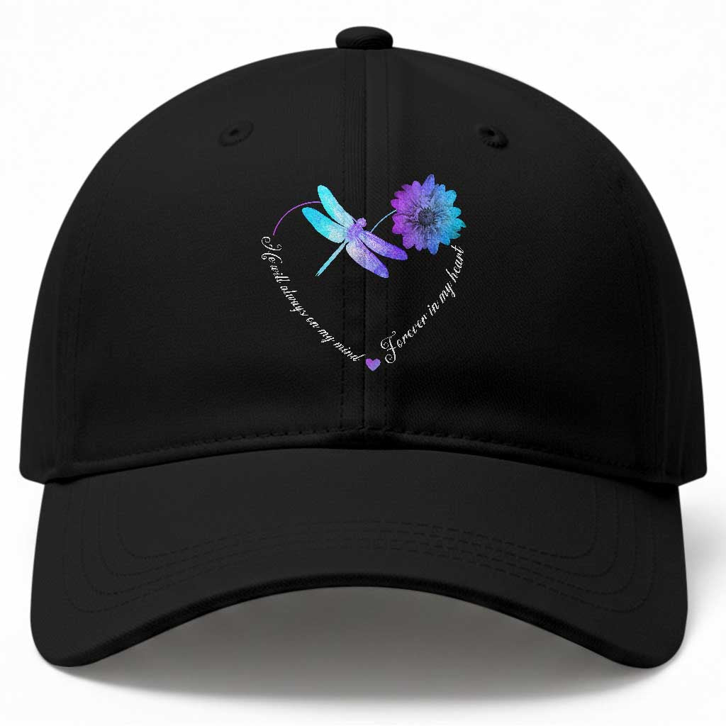 Suicide Prevention Awareness Baseball Cap He Will Always On My Mind Forever In My Heart Dragonfly Flower TS11 Print Your Wear
