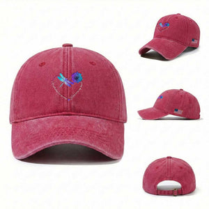 Suicide Prevention Awareness Washed Cotton Baseball Cap He Will Always On My Mind Forever In My Heart Dragonfly Flower