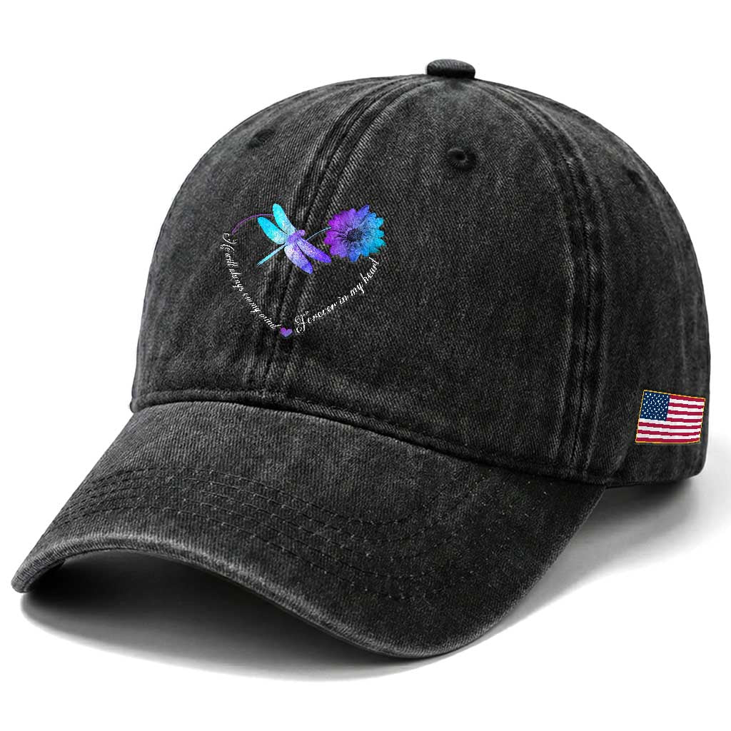 Suicide Prevention Awareness Washed Cotton Baseball Cap He Will Always On My Mind Forever In My Heart Dragonfly Flower