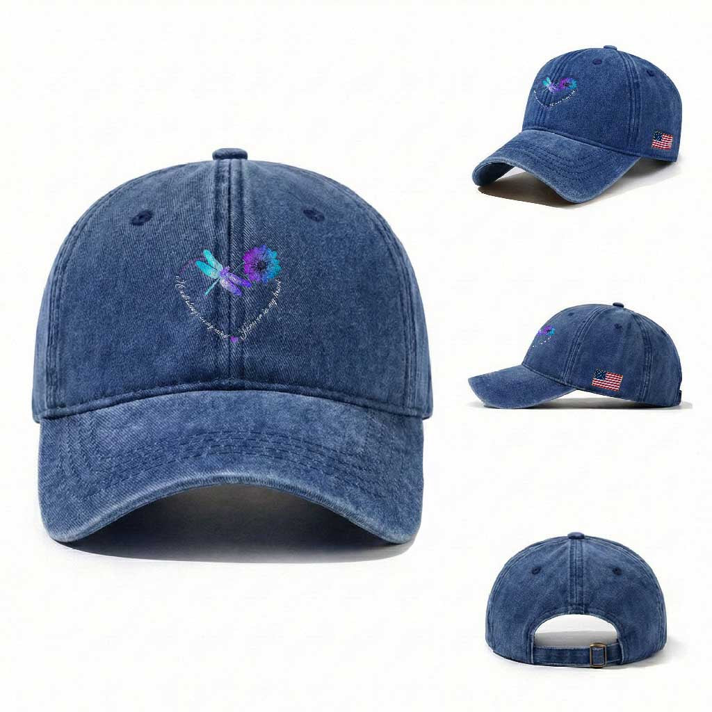 Suicide Prevention Awareness Washed Cotton Baseball Cap He Will Always On My Mind Forever In My Heart Dragonfly Flower