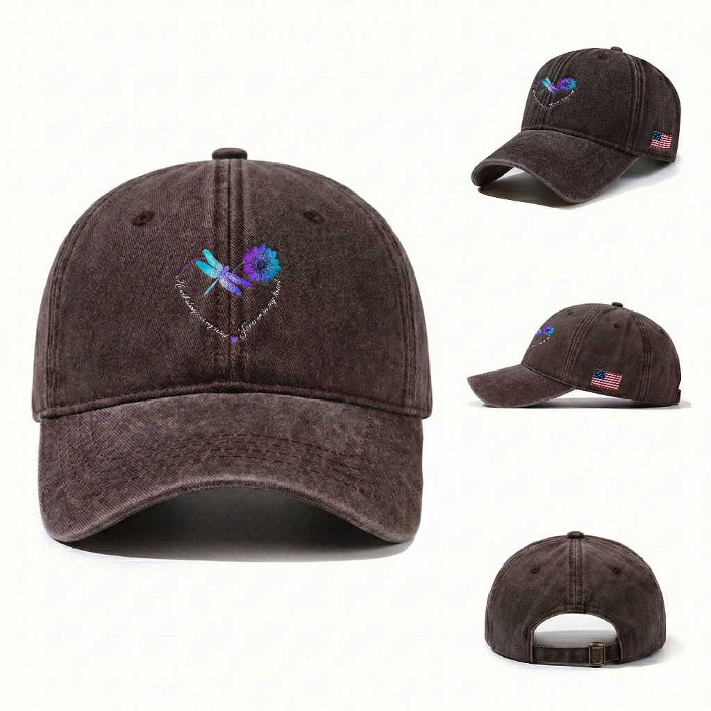Suicide Prevention Awareness Washed Cotton Baseball Cap He Will Always On My Mind Forever In My Heart Dragonfly Flower