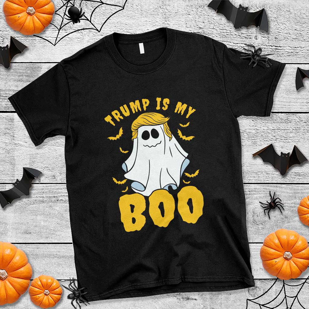 Funny Trump Supporter 2024 T Shirt Trump Is My Boo Halloween Ghost Bat Blond Hair TS11 Black Print Your Wear
