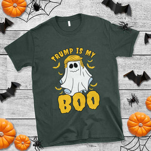 Funny Trump Supporter 2024 T Shirt Trump Is My Boo Halloween Ghost Bat Blond Hair TS11 Dark Forest Green Print Your Wear