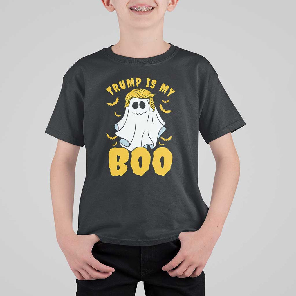 Funny Trump Supporter 2024 T Shirt For Kid Trump Is My Boo Halloween Ghost Bat Blond Hair TS11 Black Print Your Wear