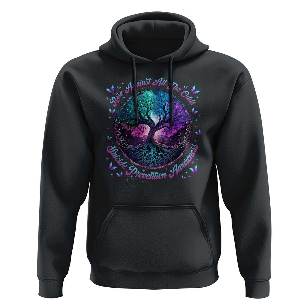 Suicide Prevention Awareness Hoodie Rise Against All The Odds Teal And Purple Tree Butterfly TS11 Black Print Your Wear