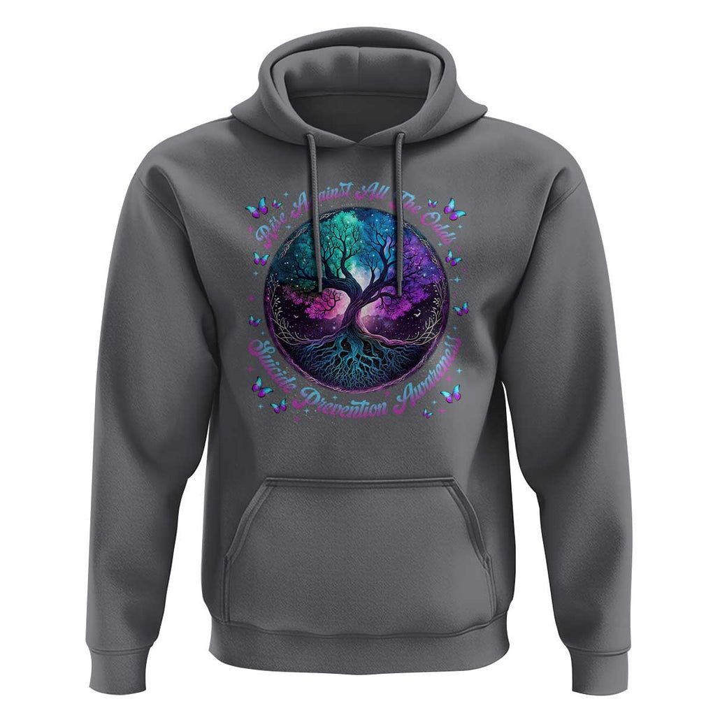 Suicide Prevention Awareness Hoodie Rise Against All The Odds Teal And Purple Tree Butterfly TS11 Charcoal Print Your Wear